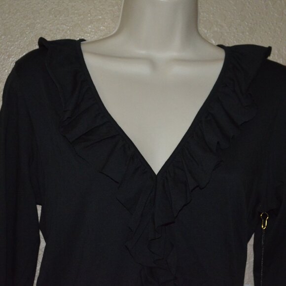NWT $138 Sz XS Nation Los Angeles Black Giorgio V-Neck Flounce Blouse Top - Picture 5 of 9